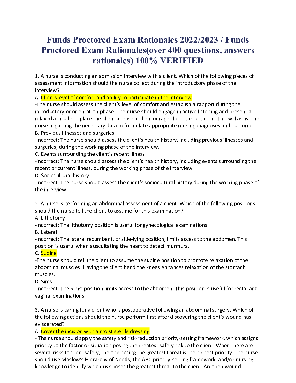 Preview image for Funds Proctored Exam Rationales 2022/2023 / Funds Proctored Exam Rationales(over 400 questions, answers rationales) 100% VERIFIED